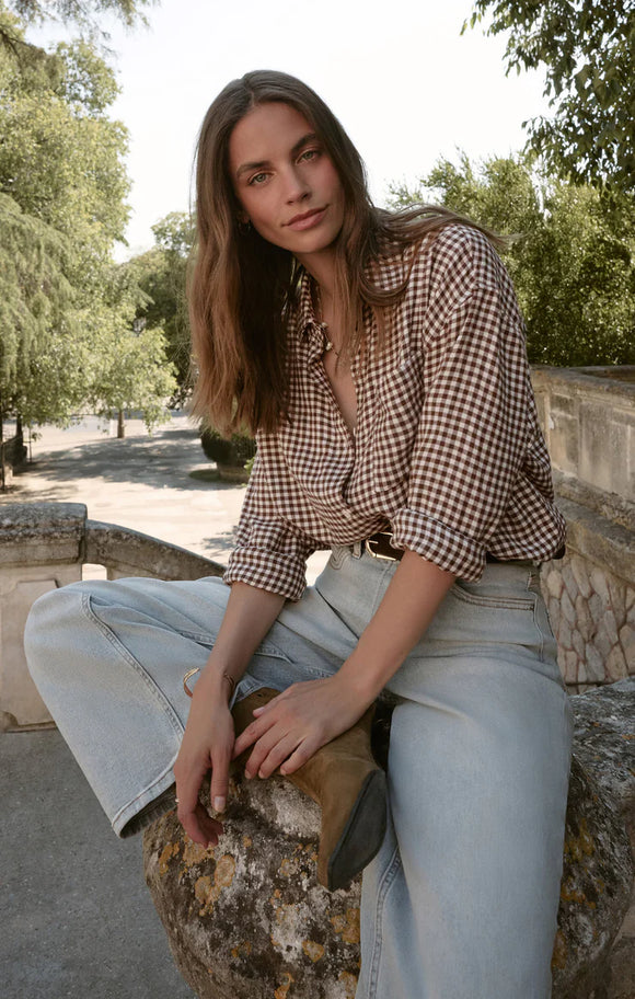 Z Suppliy River Plaid Button Up in Chocolate Cherry