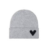 Grey and Black Heart Embroidered Beanie