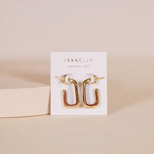 Brown Enamel Large Rectangle Gold Hoop Earrings