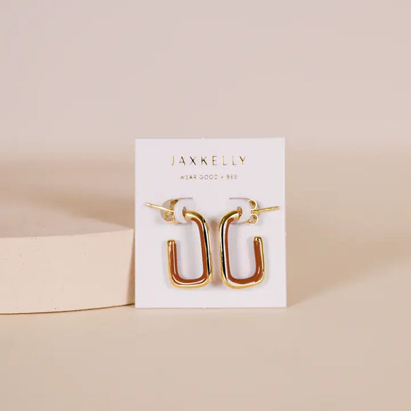 Brown Enamel Large Rectangle Gold Hoop Earrings