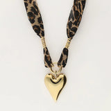 Leopard Print Heart Stainless Steel Necklace