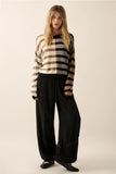 Contrast Color Stripes Ribbed-Knit Sweater