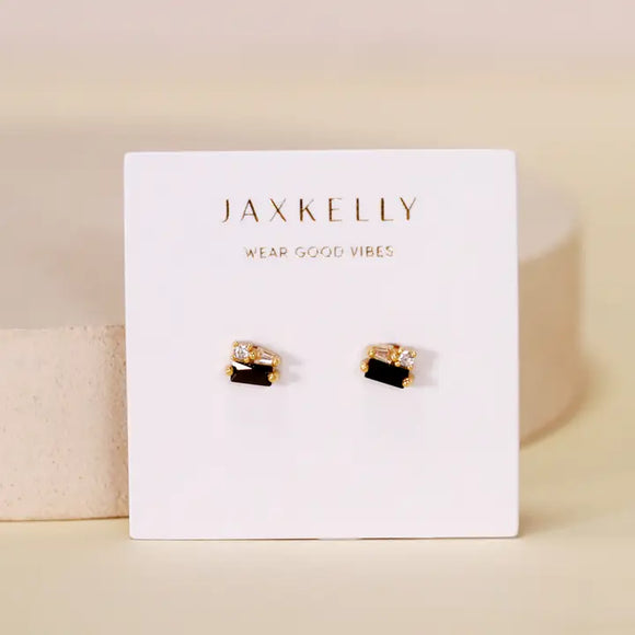 Baguette Cluster - Black Cz - Gold Earrings