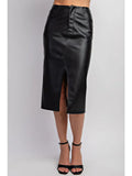Black Pleather Midi Skirt