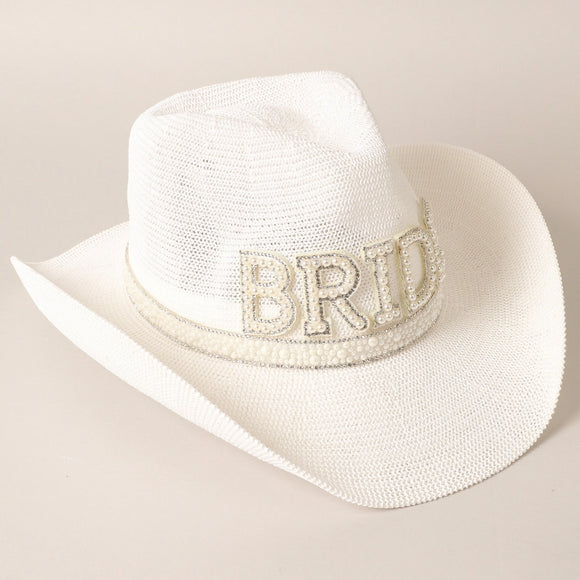 Bride Cowboy Hat with Pearls and Rhinestones
