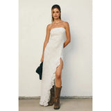 Seafoam Whisper Strapless Ruffled Maxi Dress