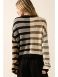 Contrast Color Stripes Ribbed-Knit Sweater