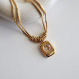 Gold Double Chain Heart Pendant Necklace