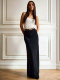 Black Satin High-Waist Maxi Skirt