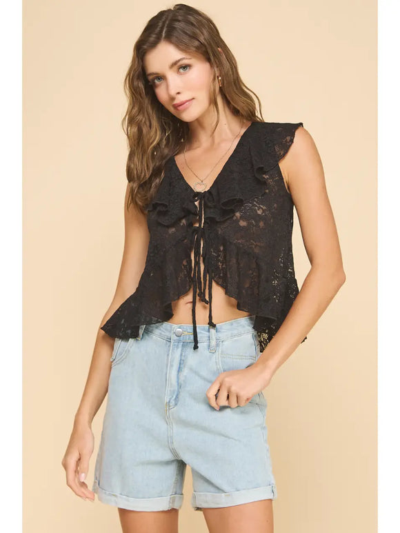 Bailey Black Ruffled Lace Top