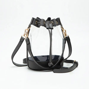 Faux Leather Bucket Bag in Clear, Gray