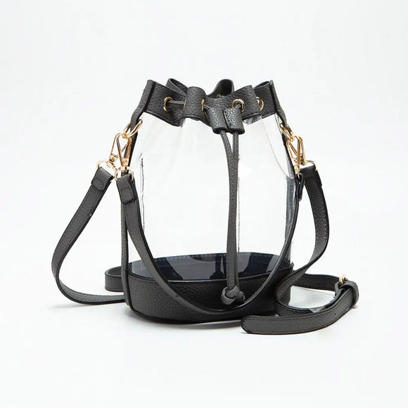 Faux Leather Bucket Bag in Clear, Gray