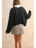 Cate Cable Knit Black Cardigan