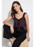 Wine Ruffle Trim Tie Neck Tank
