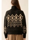 Argyle Geometric Knit Turtleneck Sweater