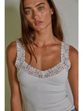 Riley Ribbed Tank Top with Lace Trim