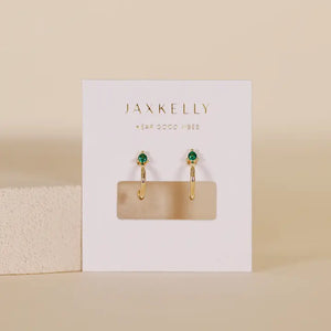 Open Mini Hoop Earrings - 18k Gold - Green Emerald