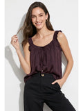 Wine Ruffle Trim Tie Neck Tank