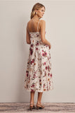 Floral Lace Trim Satin Midi Dress