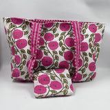 Pink Floral Quilted Boho Extra Large Tote Bag with Purse