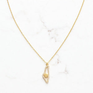 Cz Israel Map with Tiny Star of David Necklace