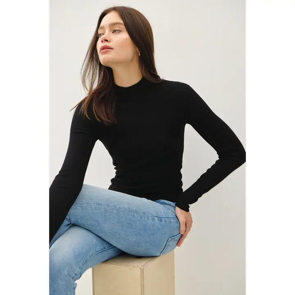 Basic Ribbed Mockneck Sweater Black