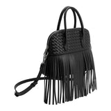 Melie Bianco Halle Black Leather Top Handle Bag With Fringe
