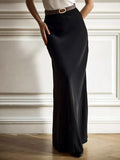 Black Satin High-Waist Maxi Skirt