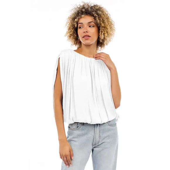 Grecian Drape Bubble Blouse White