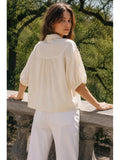 Lace Crepe Button Blouse
