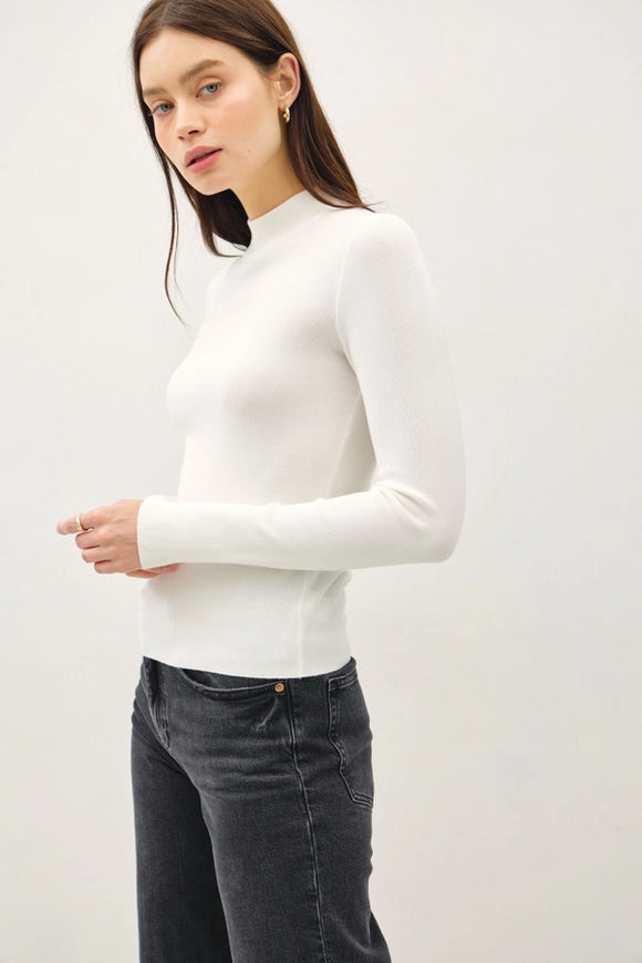 Basic Ribbed Mock neck Sweater White