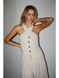 Laurel Halter Neck Sleeveless Button Top
