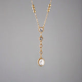 CZ and Pearl Lariat Necklace