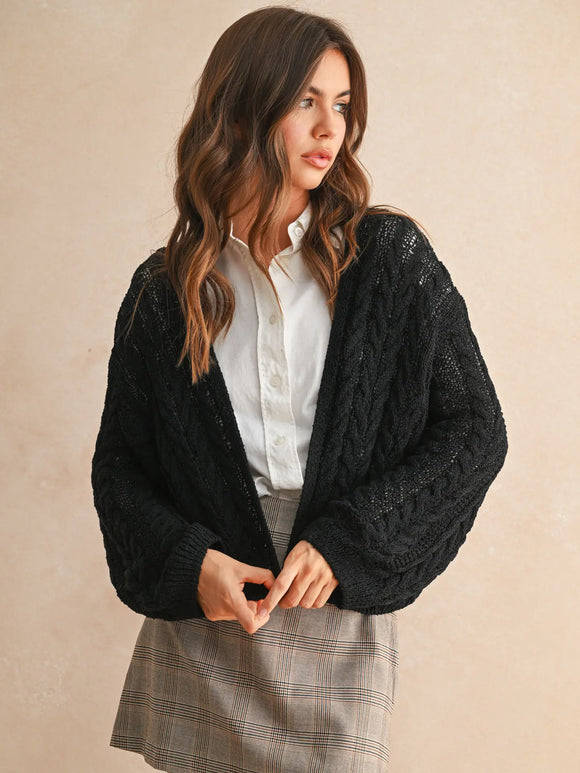 Cate Cable Knit Black Cardigan