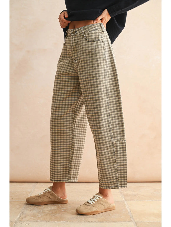 Viv Mini Checker Pattern Barrel Pants