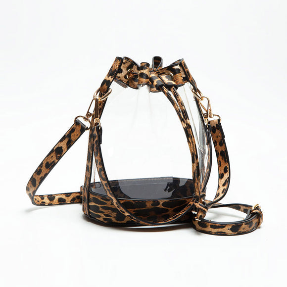 Faux Leather Bucket Bag Clear Leopard