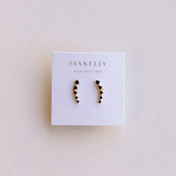 Crawler - Black Cz - Gold Earrings