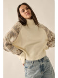 Knit Geo-Print Raglan-Sleeve Turtleneck Sweater