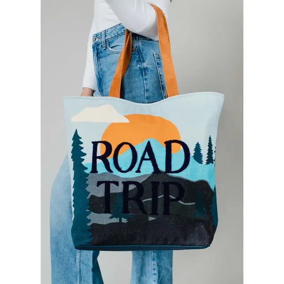 Road Trip Mountain Scene Large Tote