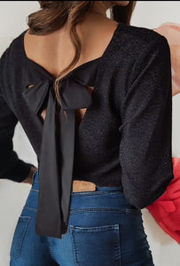 Metallic bowknot long sleeve