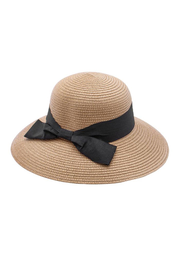 Chic Black Ribbon Straw Bucket Sun Hat