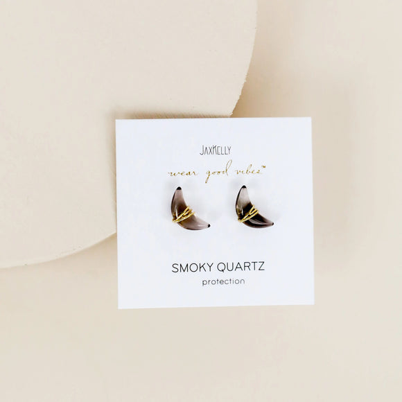 Jax Kelly Smokey Quartz Moon Earrings